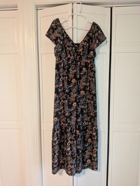 Universal Thread Black Floral Off-Shoulder Maxi Dress with Orange  Blue Accents